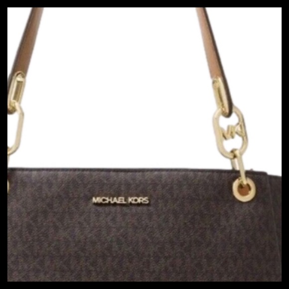 MICHAEL KORS Large Logo Shoulder Bag Color: Brown MK Logo - Picture 5 of 10